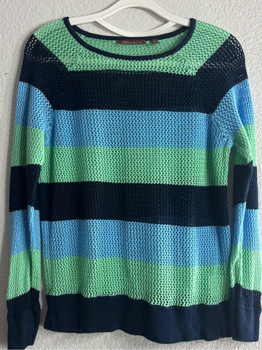 525 America Vintage Striped Open-Knit Crewneck Sweater Y2K Retro Woman Size L
